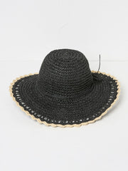 Black Scalloped Edge Straw Hat