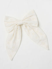Ivory 100% Cotton Broderie Detail Hair Bow