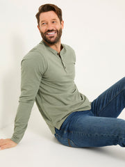 Woodside Dusky Green Long Sleeve Henley T Shirt
