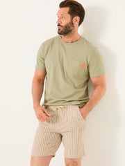 Light Green Embroidered Abstract Plants 100% Cotton T-Shirt