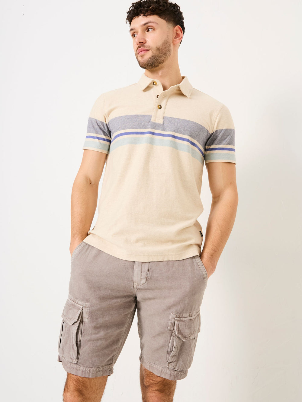 Natural Short Sleeve Chest Stripe Polo