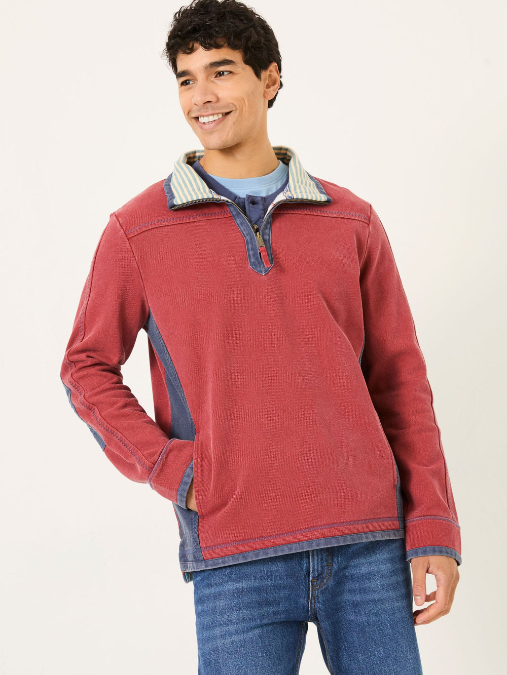 Red 100% Cotton Airlie Panel Quarter Zip Sweat Top