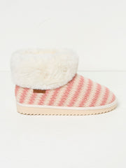 Pink Faux Fur Cuff Knitted Slipper Boots