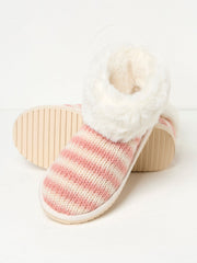 Pink Faux Fur Cuff Knitted Slipper Boots