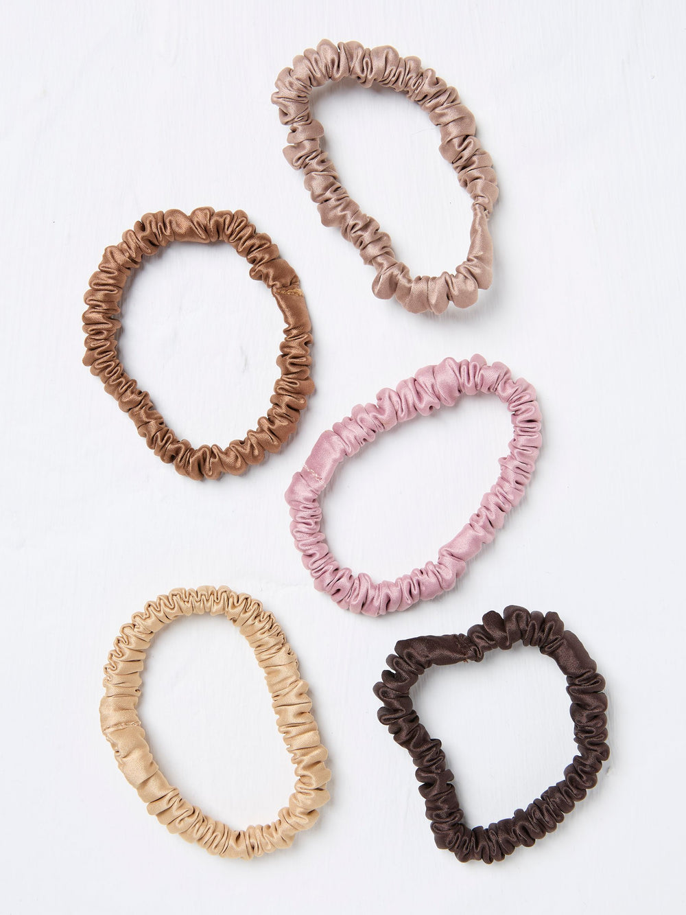 Brown Plain Satin Scrunchies 5 Pack