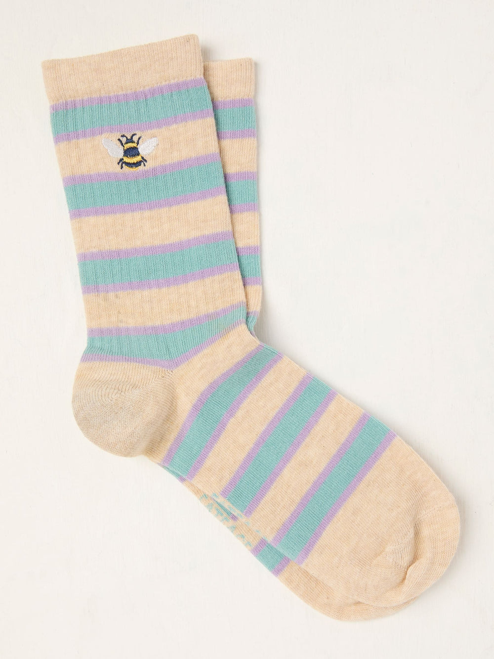 Oatmeal Embroidered Bee Socks