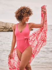 Towan Pink Wrap Textured Swimsuit