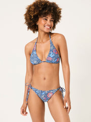 Maci Dark Blue Triangle Detail Floral Bikini Top