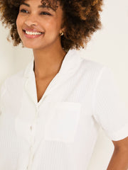 White Textured Pyjama Shorts Set