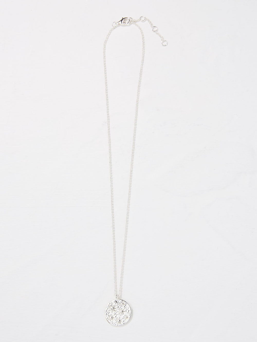 Silver Tone Flower Embossed Pendant Necklace