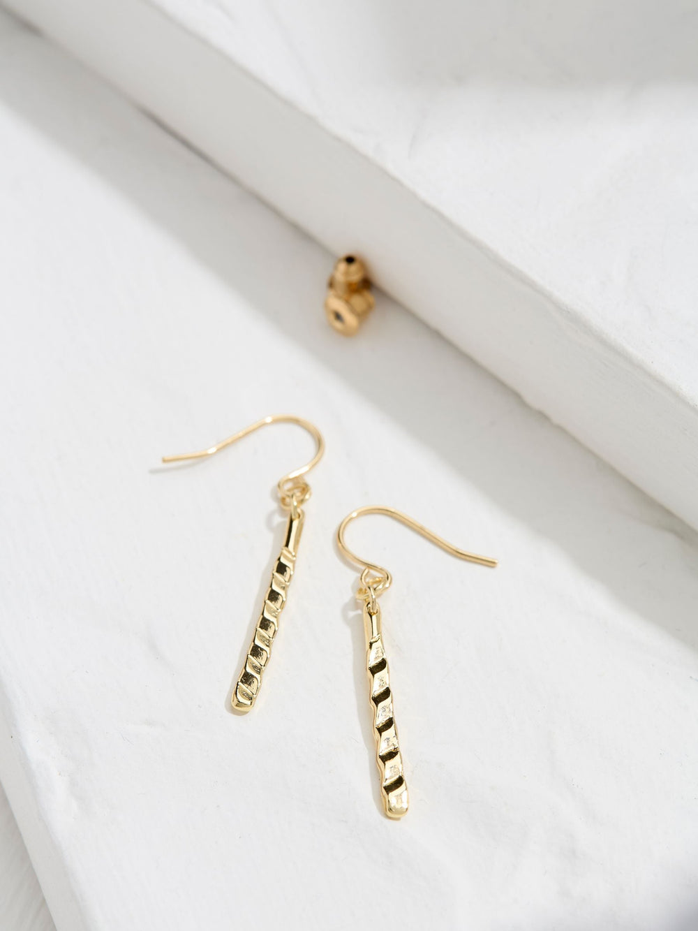 Gold Tone Twist Bar Drop Earrings