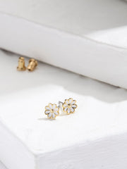 White Enamel Daisy Stud Earrings