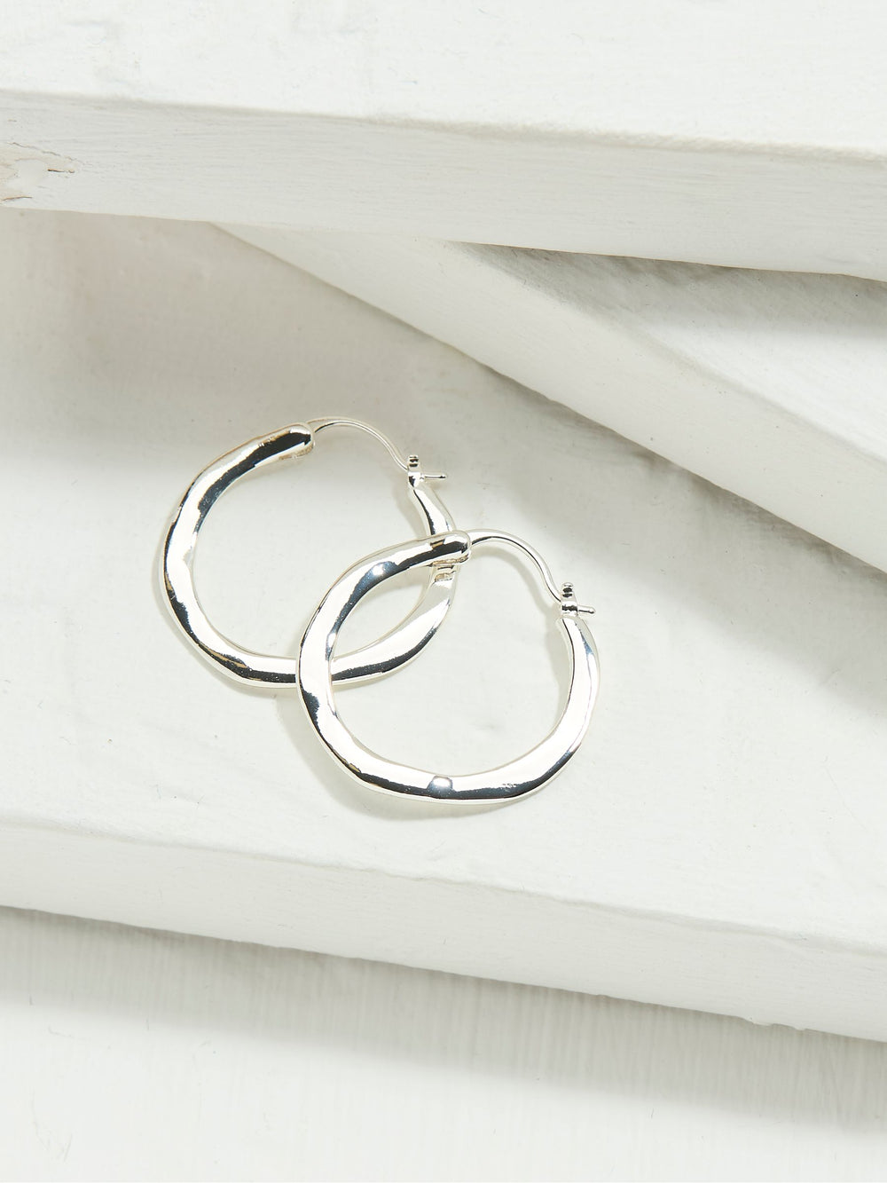 Silver Tone Hammered Hoop Earrings