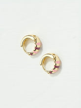 Pink Stripe Enamel Huggie Hoops