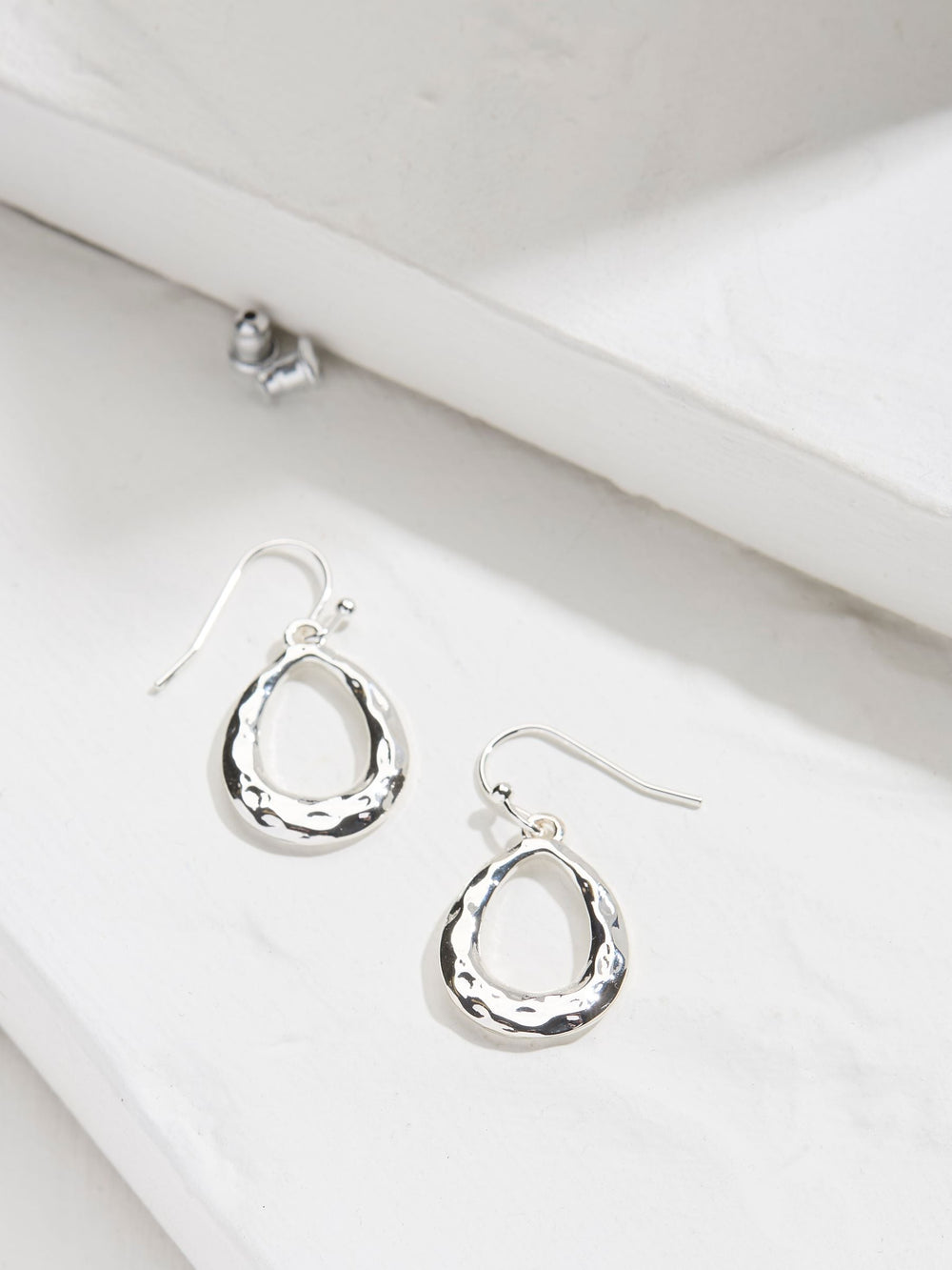 Silver Tone Hammered Drop Earrings