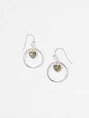 Silver Tone Heart Stone Drop Earrings
