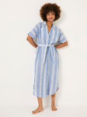 Blue Beachwear 100% Cotton Stripe Maxi Shirt Dress