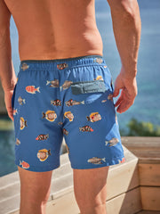 Trevose Blue Fish Print Swim Shorts