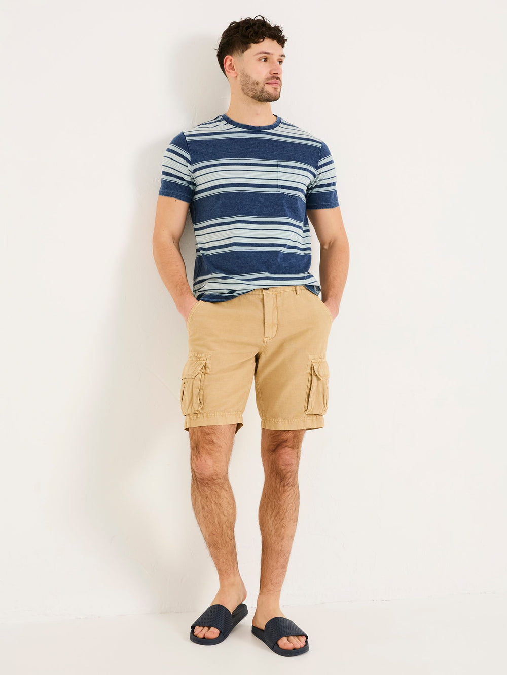Stone Cotton Linen Cargo Shorts