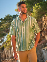 Green Short Sleeve Relaxed Fit Embroidered Stripe Shirt