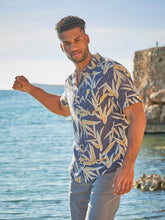 Navy Short Sleeve Palm Print Shirt