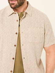 Natural Short Sleeve Diamond Tile Print Shirt