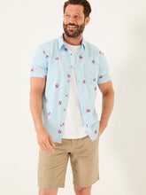 Blue Short Sleeve Crab and Lobster Embroidered Fine Stripe Shirt