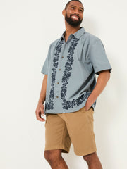 Blue Short Sleeve Embroidered Floral 100% Cotton Shirt