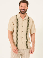 Natural Short Sleeve Embroidered Floral 100% Cotton Shirt