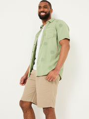 Green Short Sleeve Sun Embroidered Shirt