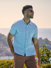 Blue Short Sleeve Embroidered Geo 100% Cotton Shirt