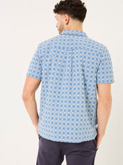 Blue Short Sleeve Embroidered Geo 100% Cotton Shirt