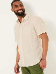 Natural Short Sleeve Linen Leaf Print 100% Linen Shirt