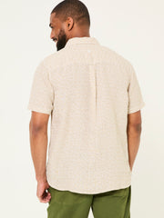 Natural Short Sleeve Linen Leaf Print 100% Linen Shirt