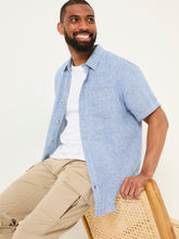 Blue Short Sleeve Micro Linen Check 100% Linen Shirt