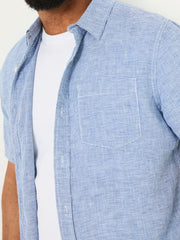 Blue Short Sleeve Micro Linen Check 100% Linen Shirt