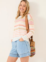 Izzy White Knitted Stripe Jumper