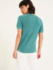 Lili Teal Blue Laundered Short Sleeve Cardigan