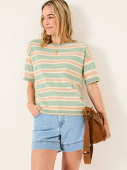 Teal Blue Space Dye Stripe Short Sleeve T Shirt