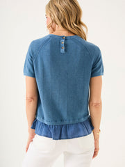 Lena Blue Laundered Woven Knit Top