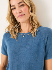 Lena Blue Laundered Woven Knit Top