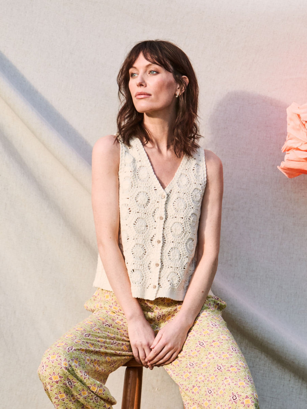 Ivory Beeble Button Tank