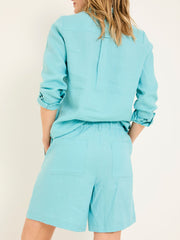 Nell Turquoise Blue Linen Shorts