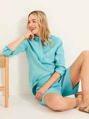 Nell Turquoise Blue Linen Shorts