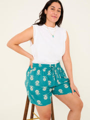Teal Blue Lino Shell Flippy Shorts