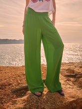 Bright Green Shirred Palazzo Wide Leg Trousers