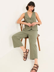 Nina Light Green Embroidered Cropped Trousers