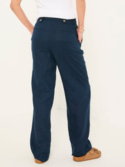 Lydia Navy Straight Leg Linen Trousers
