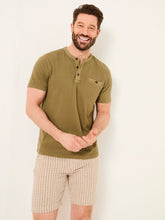 Henley Khaki Green Garment Dyed Pocket Henley