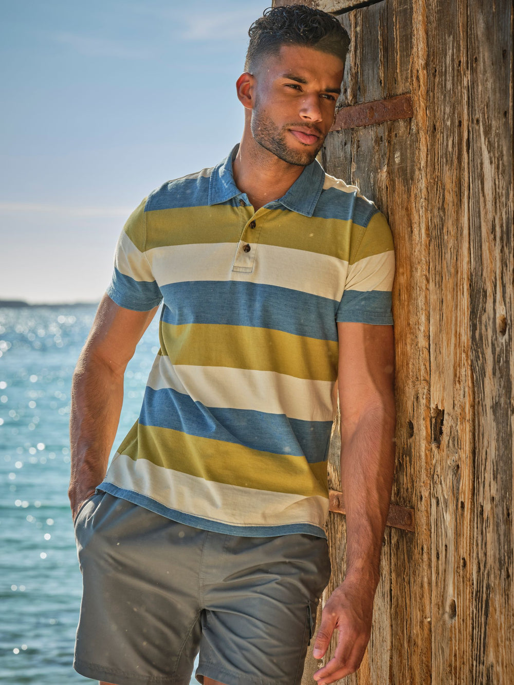 Indigo Blue Block Stripe Polo